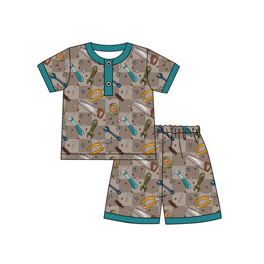 Preorder moq 5 Baby Boys Short Sleeves Daddy's Tools Button Top Shorts Pajamas Set 4.14