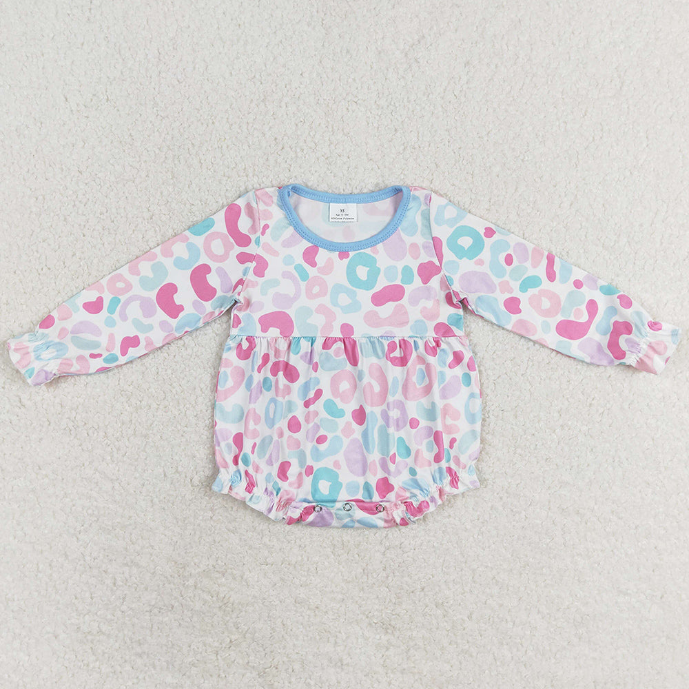 Baby Infant Girls Rompers Blue Pink Leopard Long Sleeve Rompers LR1144