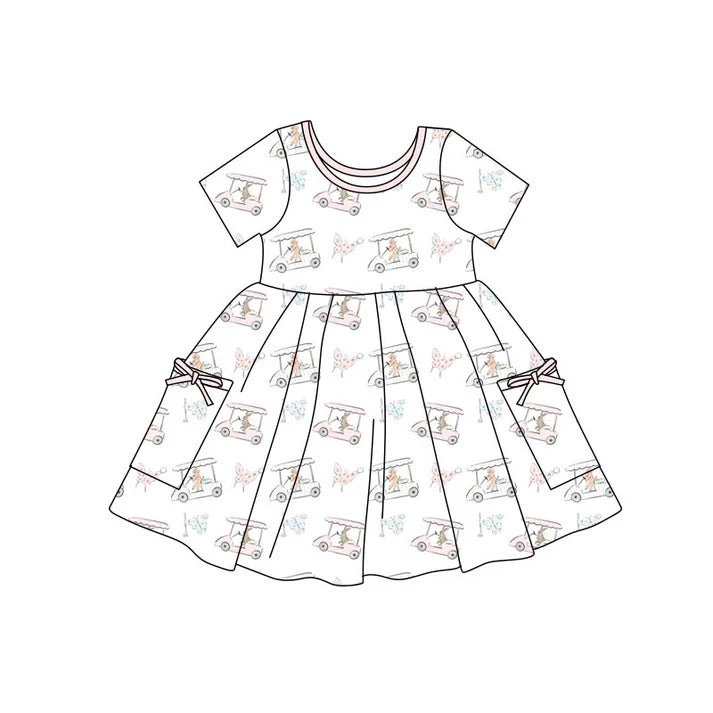Preorder(moq 5) Baby Girls Golf Trucks Butterfly Pockets Knee Length Dresses 11.12