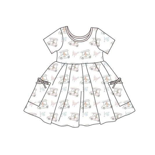 Preorder(moq 5) Baby Girls Golf Trucks Butterfly Pockets Knee Length Dresses 11.12