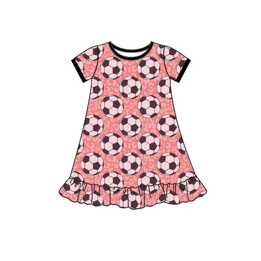 Preorder(moq 5) Baby Girls Leopard Footballs Team Ruffle Knee Length Dresses 10.15