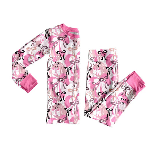 Preorder(moq 8)Baby Girls Black Pink Bows Plaid Top Pant Pajamas Sets 9.25