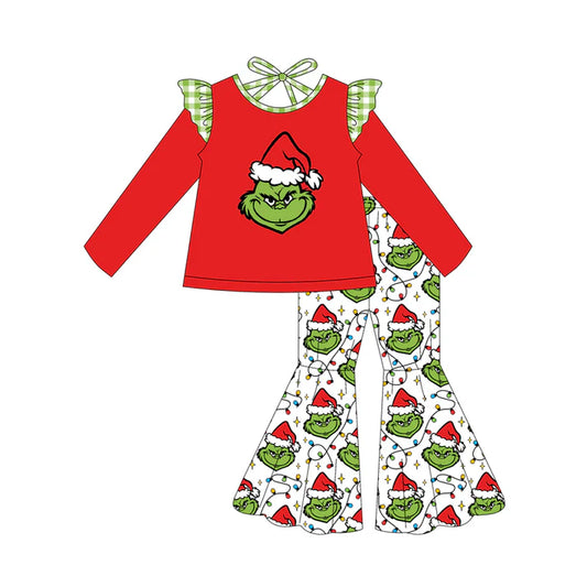 Preorder(moq 5) Baby Girls Grin Frog Christmas Top Bell Pants Clothes Sets 8.14