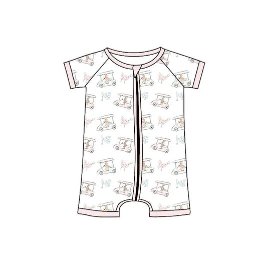 Preorder (moq 5)Baby Girls Short Sleeve Golf Trucks Butterfly Zipper Rompers 11.4