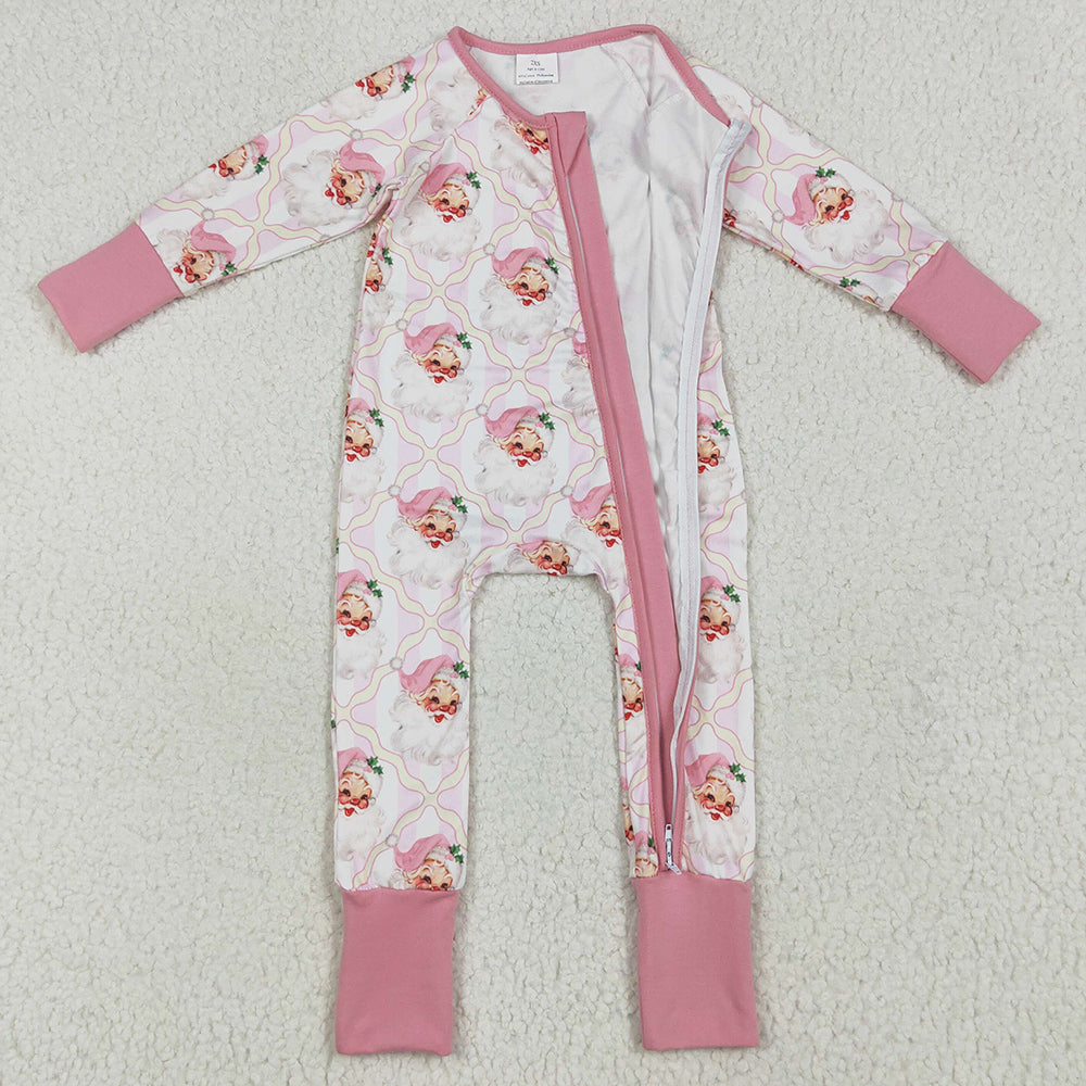 Baby Girls Rompers Christmas Pink Santa Plaid Zipper Rompers LR2224 6.19