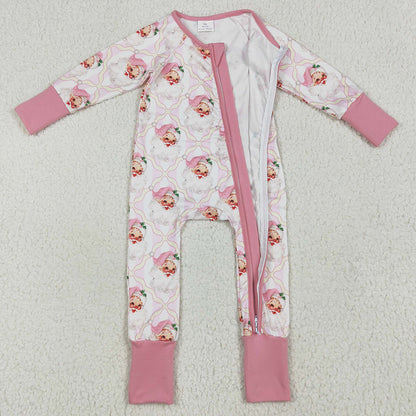 Baby Girls Rompers Christmas Pink Santa Plaid Zipper Rompers LR2224 6.19