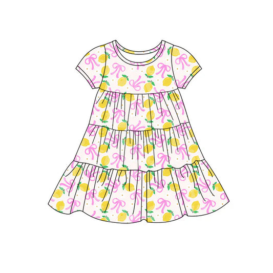 Preorder(moq 5) Baby Girls Bows Lemons Patchwork Ruffle Knee Length Dresses 11.14