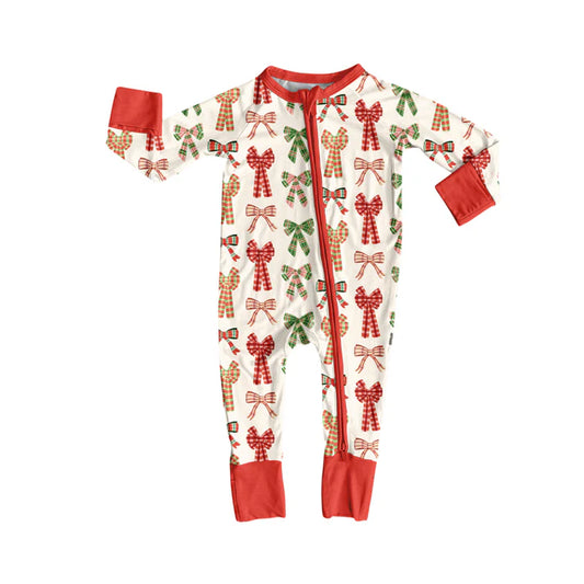 Preorder (moq 5)Baby Girls Long Sleeves Green Red Plaid Bows Zipper Pant Rompers 5.28