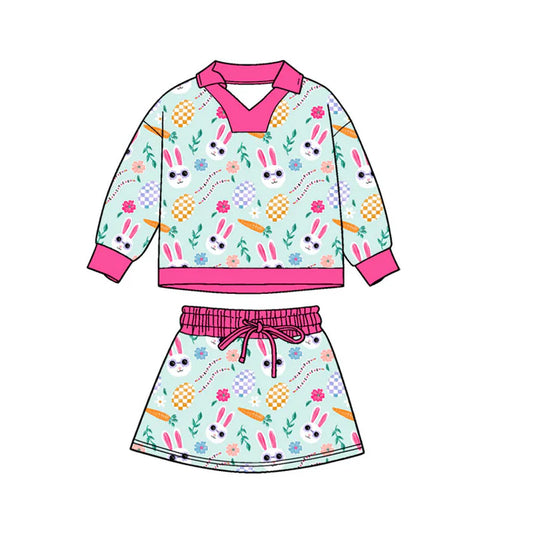 Preorder(moq 5) Baby Girls Rabbits Eggs Flowers Long Sleeve Top Skirt Shorts Easter Clothes Sets 11.12