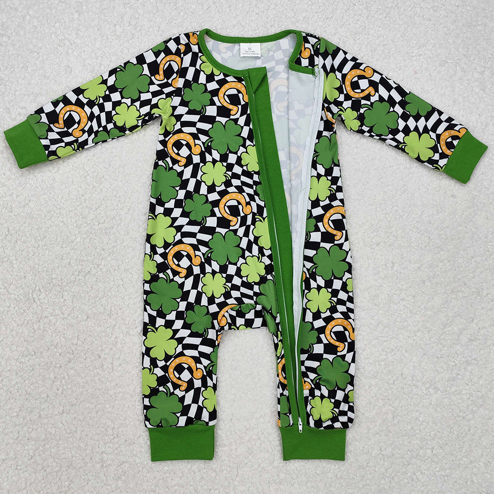 Baby Infant Boys Rompers St Patrick Day Quatrefoil Zip Rompers LR2090