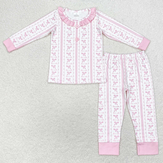 Baby Girls Pajamas Pink Bows Christmas Long Sleeve Shirt Pants Pajamas Sets GLP1212