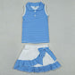 Baby Girls Clothes Blue Stripe Button Tops Ruffle Skirt Shorts Yoga Active Clothes Sets GSD3661
