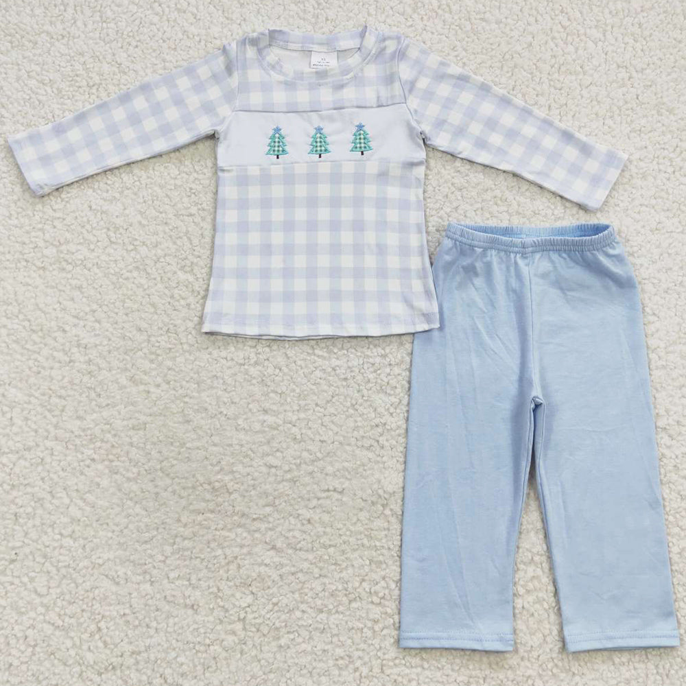 Boutique Baby Boys Clothes Christmas Tree Embroidery Kids Sibling Clothing Sets BLP0178