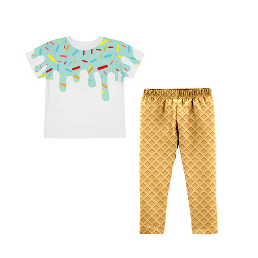 Preorder (moq 8)Baby Girls Aqua Drip Sprinkles Top Legging Pants Team Clothes Sets 9.24