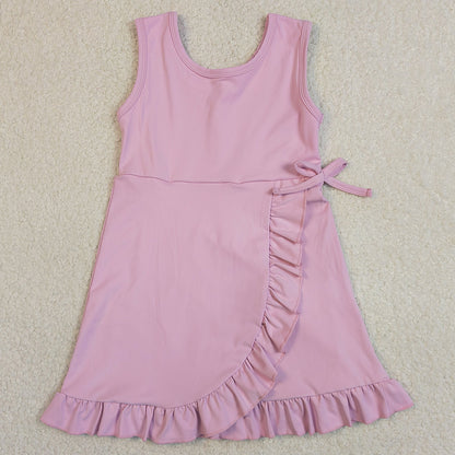 Baby Girls Dress Pink Sleeveless Yoga Active Shorts Ruffle Knee Length Dresses GSD3034