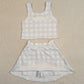 Baby Girls Clothes Light Blue Checked Vests Top Skirt Short Yoga Active Clothes Set GSD3839