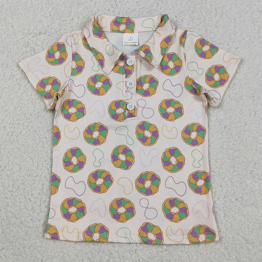 Baby Boys T-shirts Mardi Gras Donuts Plaid Button Polo Shirts Top BT1454 11.21