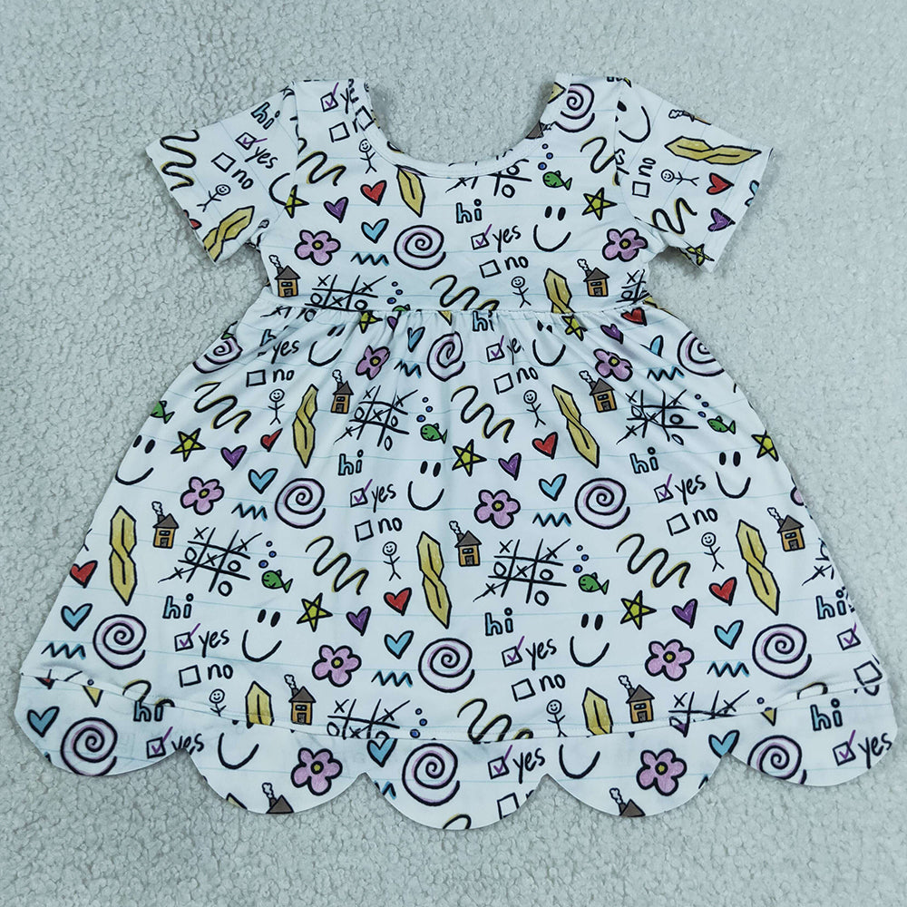 Baby Girls Dress Hearts Letters Flowers Back to School Scallop Knee Length Dresses GSD4157