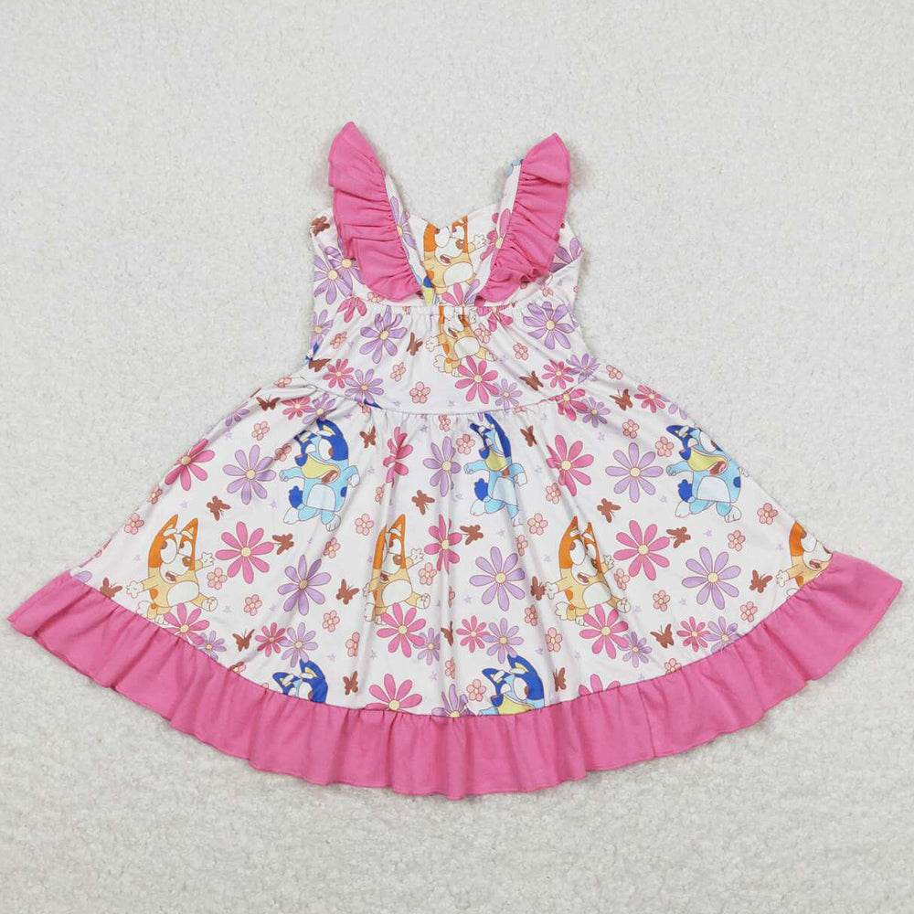 Baby Girls Dress Straps Flowers Dogs Knee Length Dresses GSD0865