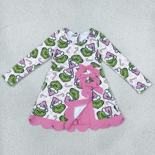 Baby Girls Dress Green Frogs Candy Cane Christmas Yoga Active Short Bows Scallop Dress GLD1651