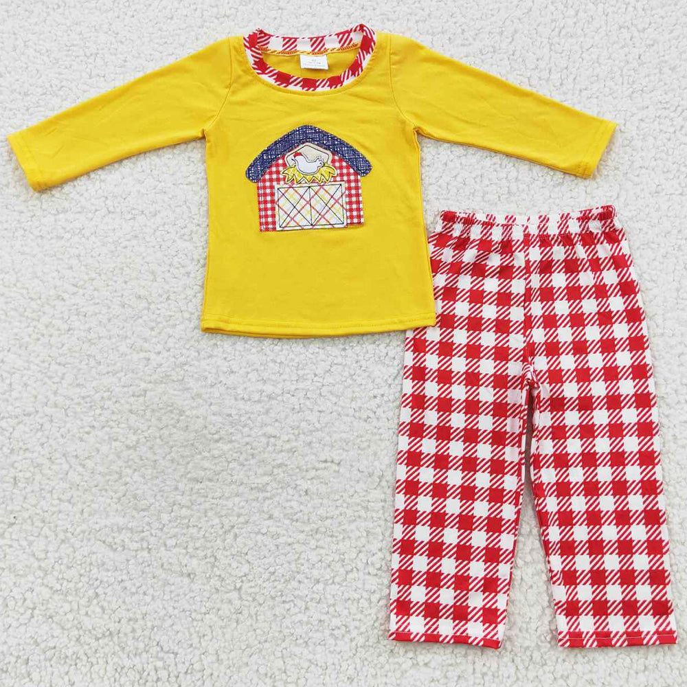 Boutique Boys Clothing Farm Chicken Embroidery Fall Outfits BLP0198