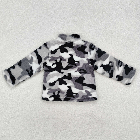 Baby Boys Clothes Jacket Grey Fall Camo Zip Pullovers Tee Tops BT0744