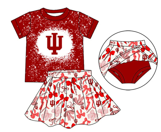 Preorder moq 5 red I bleached top bow skirt girls team outfits 8.23