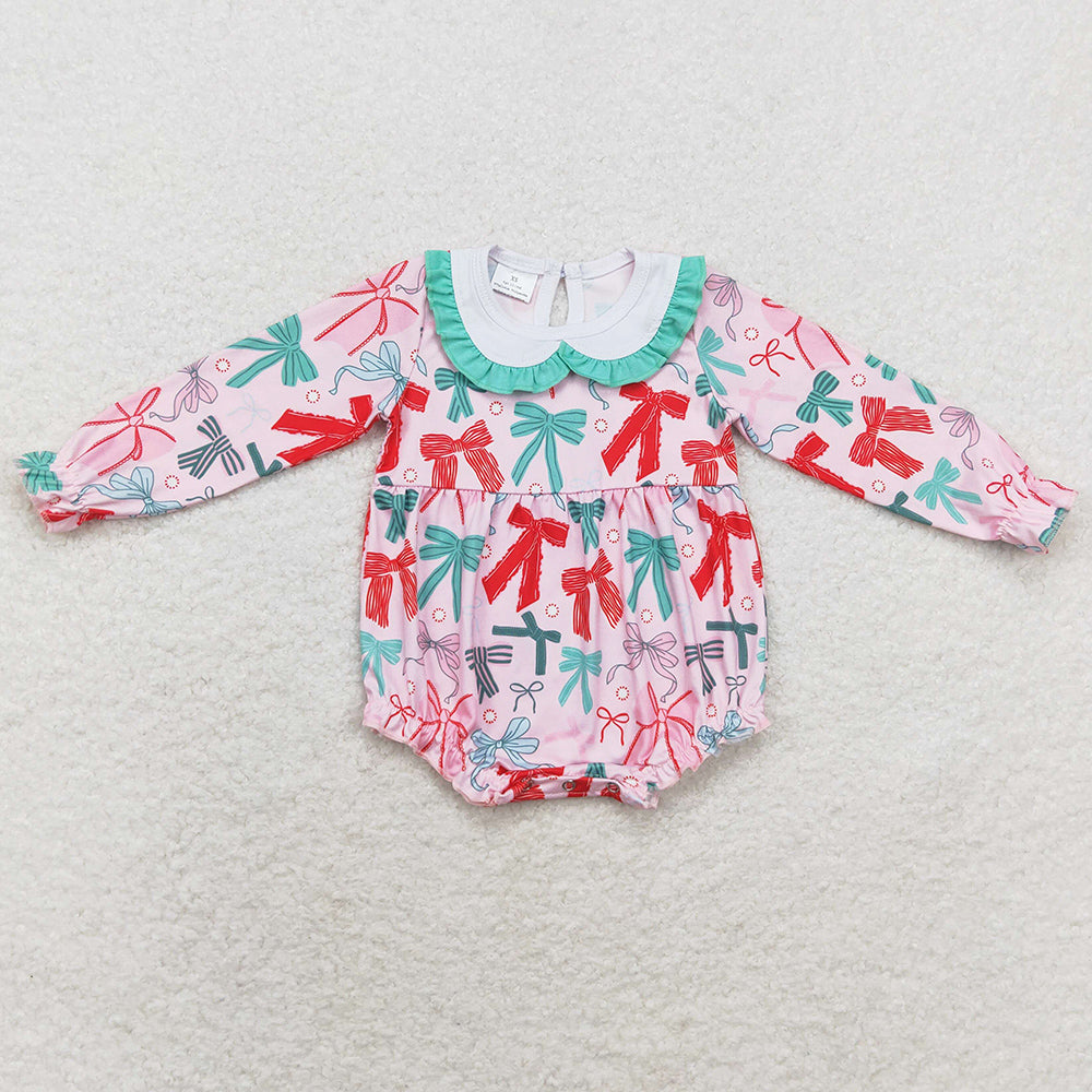 Baby Infant Girls Rompers Christmas Pink Bows Long Sleeve Rompers LR1413