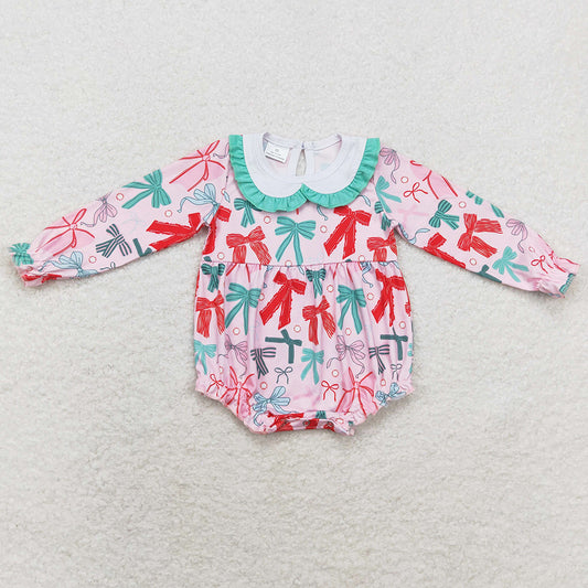 Baby Infant Girls Rompers Christmas Pink Bows Long Sleeve Rompers LR1413