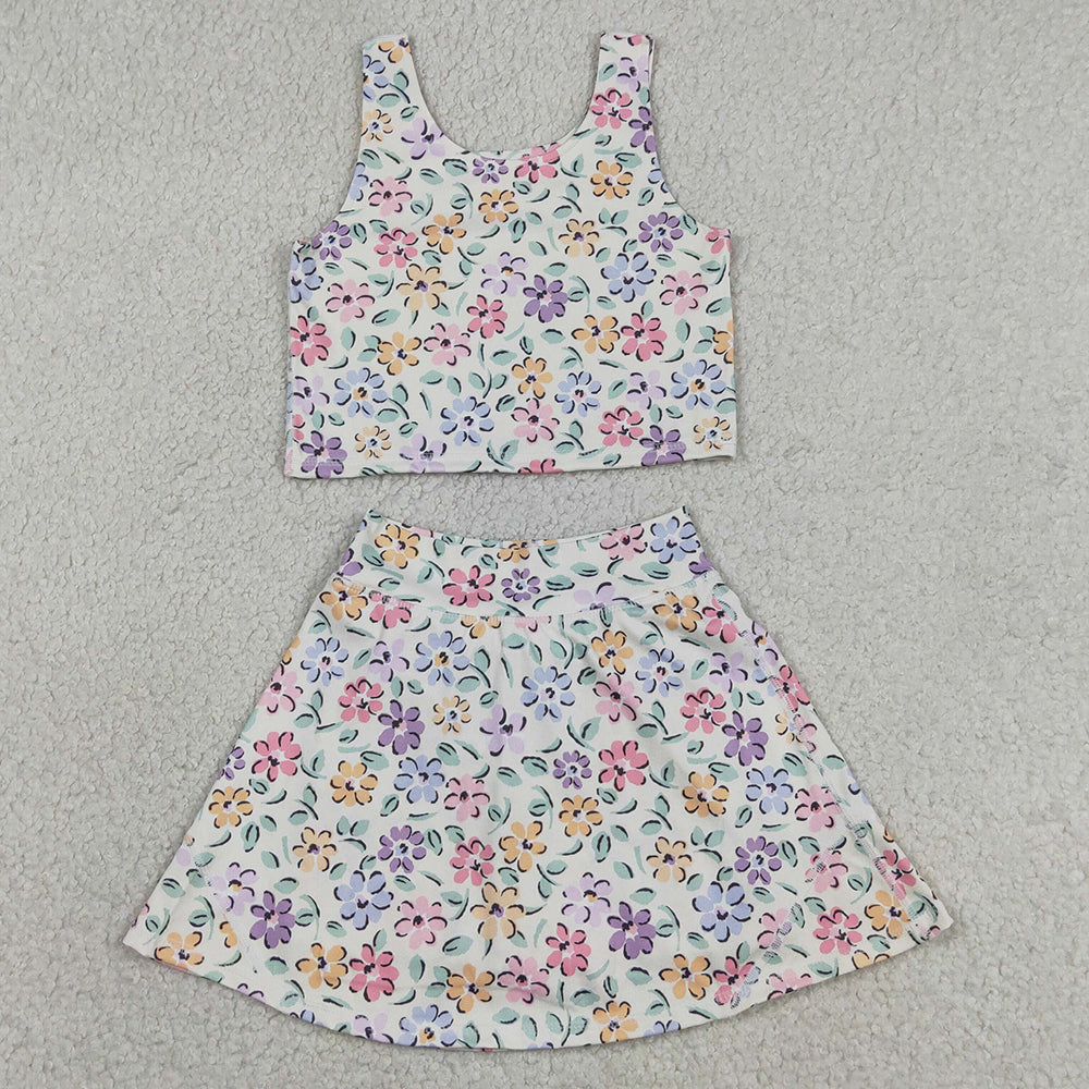 Baby Girls Clothes Colorful Flowers Vests Top Skirt Short Yoga Active Clothes Set GSD3838