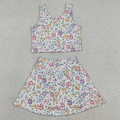 Baby Girls Clothes Colorful Flowers Vests Top Skirt Short Yoga Active Clothes Set GSD3838