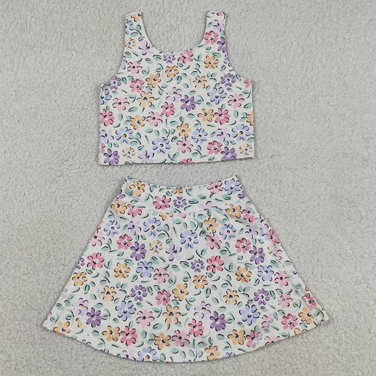Baby Girls Clothes Colorful Flowers Vests Top Skirt Short Yoga Active Clothes Set GSD3838