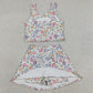 Baby Girls Clothes Colorful Flowers Vests Top Skirt Short Yoga Active Clothes Set GSD3838