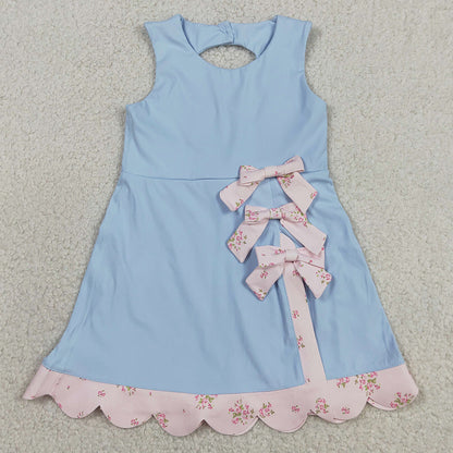 Baby Girls Dress Light Blue Yoga Active Bows Shorts Scallop Knee Length Dresses GSD3030