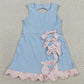 Baby Girls Dress Light Blue Yoga Active Bows Shorts Scallop Knee Length Dresses GSD3030