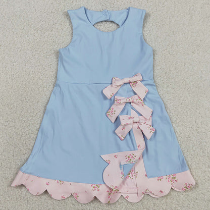Baby Girls Dress Light Blue Yoga Active Bows Shorts Scallop Knee Length Dresses GSD3030