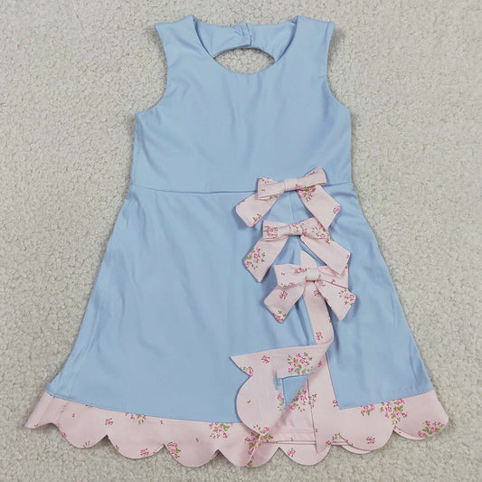 Baby Girls Dress Light Blue Yoga Active Bows Shorts Scallop Knee Length Dresses GSD3030