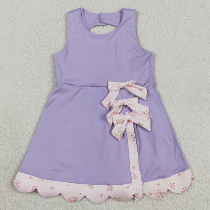 Baby Girls Dress Purple Sleeveless Bows Yoga Active Shorts Scallop Knee Length Dresses GSD3317