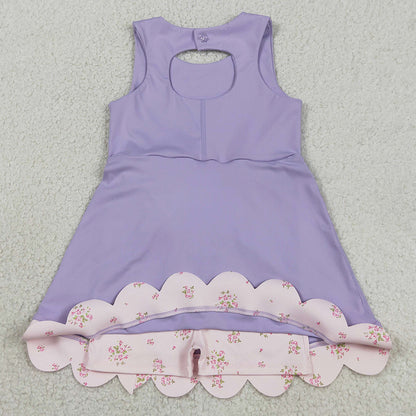 Baby Girls Dress Purple Sleeveless Bows Yoga Active Shorts Scallop Knee Length Dresses GSD3317