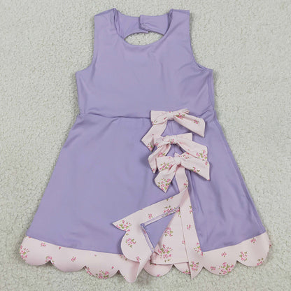 Baby Girls Dress Purple Sleeveless Bows Yoga Active Shorts Scallop Knee Length Dresses GSD3317