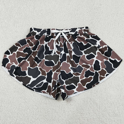 Adult Women Shorts Dark Brown Camo Yoga Active Shorts Ruffle Bottom SS0768