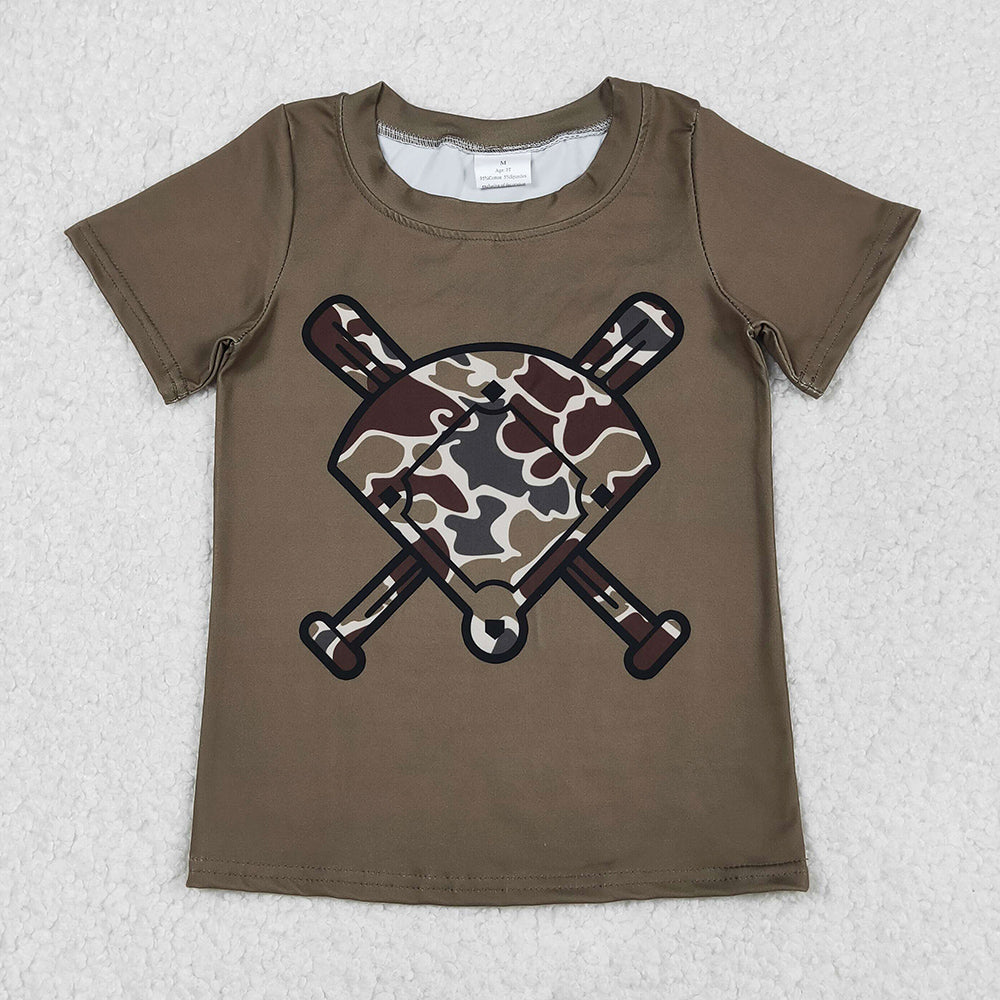 Baby Boys Clothes Short Sleeve Dark Brown Dark Khaki Camo Baseballs Team T-shirts Top BT1425 11.18