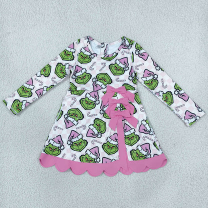 Baby Girls Dress Green Frogs Candy Cane Christmas Yoga Active Short Bows Scallop Dress GLD1651