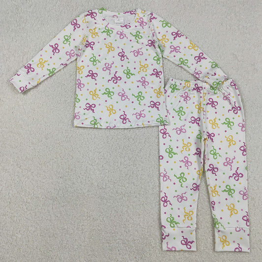 Baby Girls Pajamas Mardi Gras Bows Polka Dots Top Pants Pajamas Sets GLP2920 12.2
