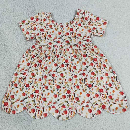 Baby Girls Dress Apples Flowers Scallop Back to School Knee Length Dresses GSD4156