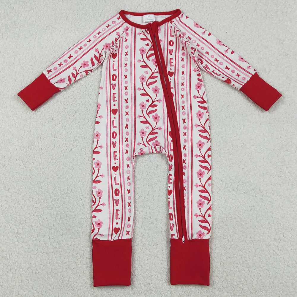 Baby Girls Rompers Hearts Flowers Valentines Two Way Zip Convertible Rompers LR2884 12.23