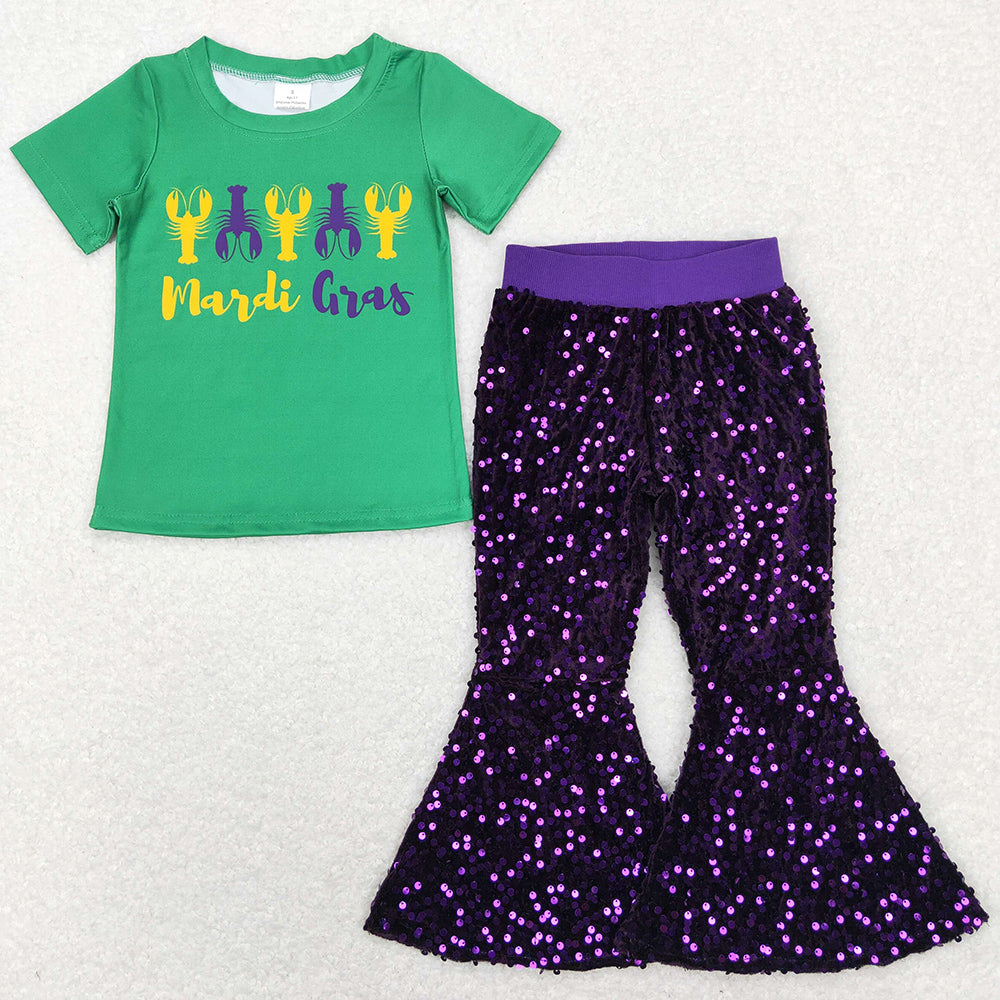 Mardi Gras Baby Girls Clothes Sequin Bell Pants Sets GSPO1355