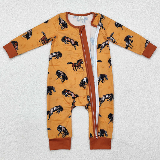 Baby Infant Boys Rompers Western Horse Zip Bamboo Rompers LR1857