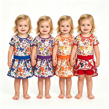Sibling Baby Girls Short Sleeve Bows Footballs Top Skirt Shorts Team Clothes Sets