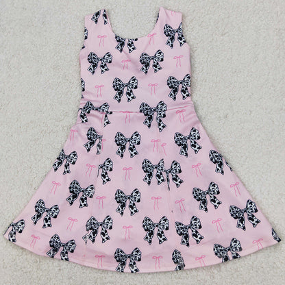 Baby Girls Dress Western Cow Print Bow Sleeveless Skort Knee Length Dresses GSD1853